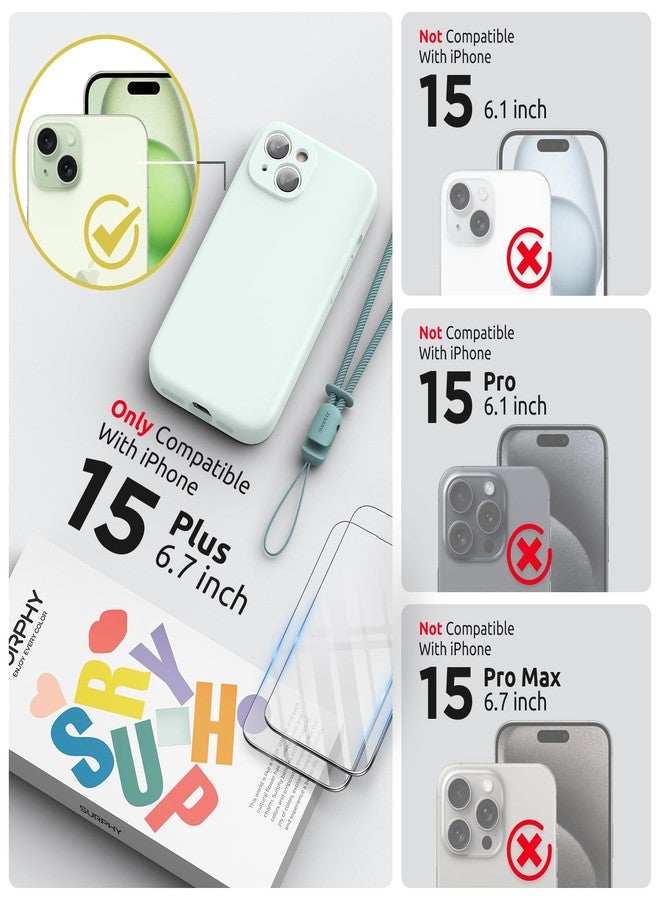 جراب SURPHY مصمم خصيصًا لهاتف iPhone 15 Plus، مزود بواقي شاشة وحبل تعليق، وحزام للهاتف، وجراب سيليكون سائل (واقي للكاميرا وبطانة من الألياف الدقيقة الناعمة)، مقاس 6.7 بوصة، إصدار 2023، لون نعناع ناعم. - Image 2