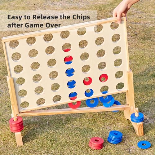 Pointyard Giant Wooden 4 in a Row Game 2.8Ft, Outdoor Jumbo Yard Game for Famlies Adults, 42 Pcs Chips & Durable Carrying Bag, Halloween Christmas Party Gifts for Kids &Adults Lovers - Image 5