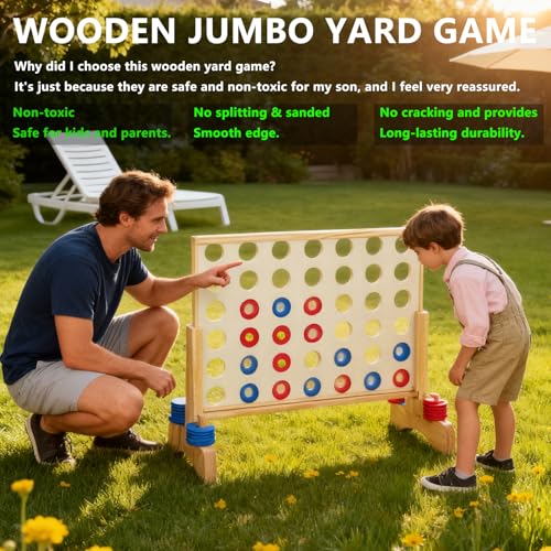 Pointyard Giant Wooden 4 in a Row Game 2.8Ft, Outdoor Jumbo Yard Game for Famlies Adults, 42 Pcs Chips & Durable Carrying Bag, Halloween Christmas Party Gifts for Kids &Adults Lovers - Image 2