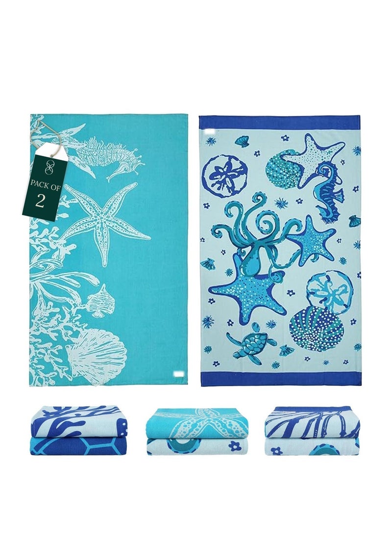 Cloud Scape Linen 100% Cotton Beach Towels Set Pack of 2, 39x71 inches, Quick Dry and Highly Absorbent Towels,STARFISH & SERENADE - Image 1