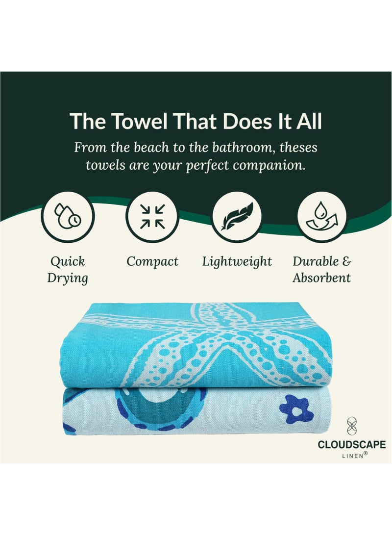 Cloud Scape Linen 100% Cotton Beach Towels Set Pack of 2, 39x71 inches, Quick Dry and Highly Absorbent Towels,STARFISH & SERENADE - Image 2