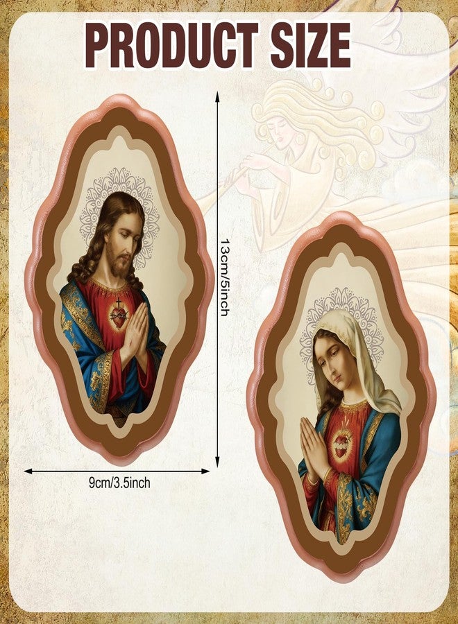 Resurhang 2 Pcs Sacred Heart of Jesus and Virgin Mary Wooden Framed Artwork Set, 5 x 3.5 Inch Wall Catholic Art Religious Catholic Icons Framed Print for Altar Prayer Room Decor Christian Gifts - Image 2