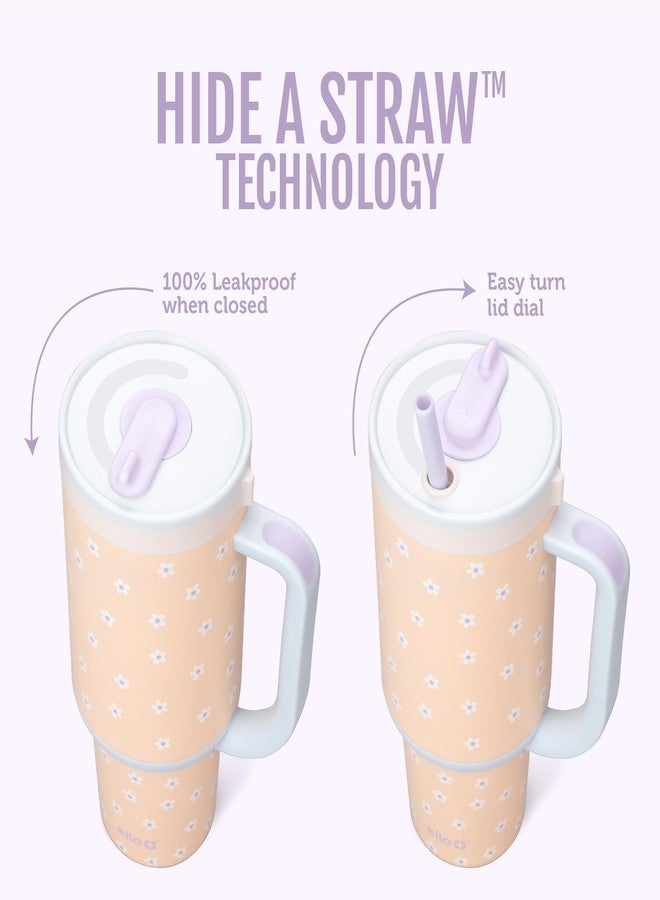 إلو كوب إيلو أواسيس سعة ٢٤ أونصة بمقبض وماصة قابلة للسحب | كوب معزول من الفولاذ المقاوم للصدأ قابل لإعادة الاستخدام، مقاوم للتسرب بنسبة ١٠٠٪، هدايا للمراهقين والنساء والرجال | يحفظ البرودة لمدة ٢٤ ساعة، مناسب لحامل الأكواب، بنقشة زهور الأقحوان البرتقالية - Image 2