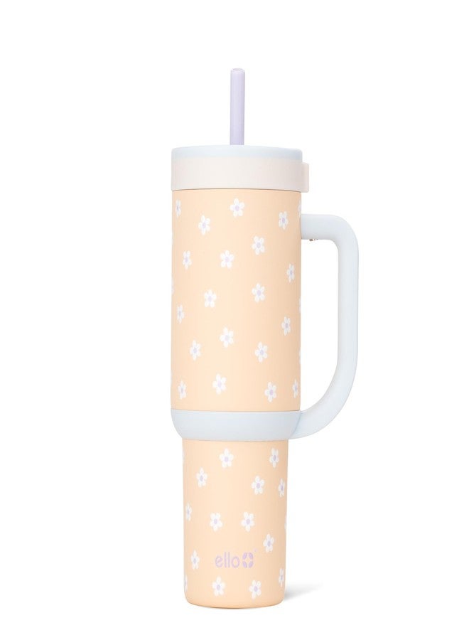 إلو كوب إيلو أواسيس سعة ٢٤ أونصة بمقبض وماصة قابلة للسحب | كوب معزول من الفولاذ المقاوم للصدأ قابل لإعادة الاستخدام، مقاوم للتسرب بنسبة ١٠٠٪، هدايا للمراهقين والنساء والرجال | يحفظ البرودة لمدة ٢٤ ساعة، مناسب لحامل الأكواب، بنقشة زهور الأقحوان البرتقالية - Image 1