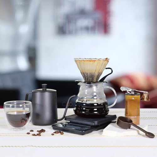 SOTECH Pour Over Coffee Maker Set, Coffee Kettle Scale, Pour Over Coffee Dripper, Bean Grinder, Glass Server, Drip Cup, Filter Paper, All in 1, Traveling Camping Hiking - Image 4