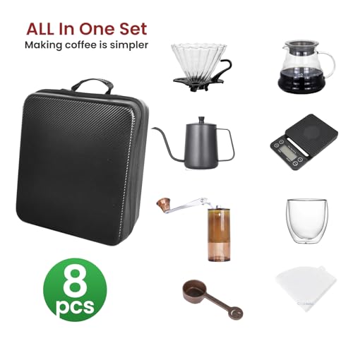 SOTECH Pour Over Coffee Maker Set, Coffee Kettle Scale, Pour Over Coffee Dripper, Bean Grinder, Glass Server, Drip Cup, Filter Paper, All in 1, Traveling Camping Hiking - Image 5