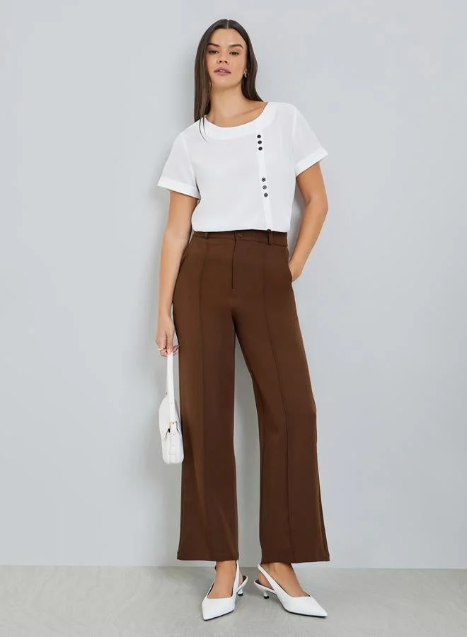 Take Two White Short Sleeve Top with Button Detail