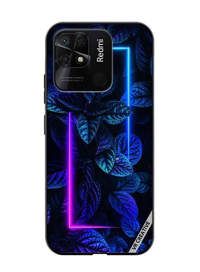 VR CREATIVE Protective Case Cover For Xiaomi Redmi 10C Blue Foliage Plants Neon Design Multicolour - Image 1