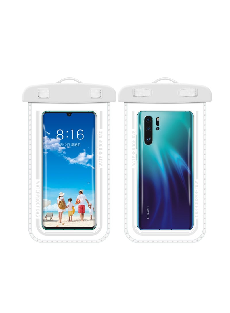 CityRiya-Long 2Pcs Waterproof Phone Pouch Set,Touch-Sensitive Underwater Dry Bag, IPX8 Certified Universal Phone Protector for Phones up to 7.2'' - Perfect for Swimming, Diving, Beach, Hot Spring, Water Park, Cruise, Snorkeling, Boating, Rafting & Water Sports Adventures(D7-2,white) - Image 1