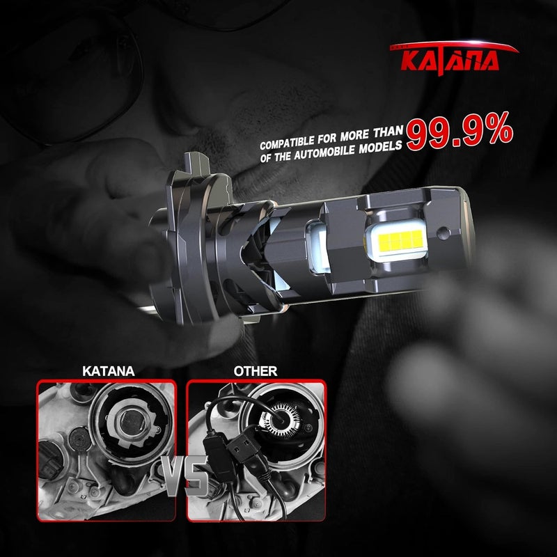 Katana H7 Light Bulbs,No Adapter Required 400% Brightness 6500K White Non-polarity Plug and Play Mini Size Fog Bulb of 2 - Image 5