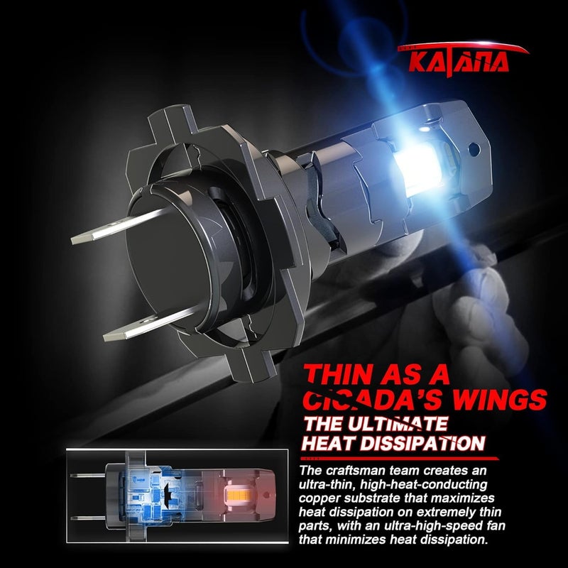 Katana H7 Light Bulbs,No Adapter Required 400% Brightness 6500K White Non-polarity Plug and Play Mini Size Fog Bulb of 2 - Image 4