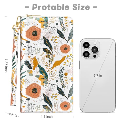 Aiawoxc Womens Wallet, RFID Wristlet Wallets for Women, Cute Ladies Clutch Purses, Large Leather Travel Card Holder with Zipper and Phone Holder, Wildflowers - Image 2
