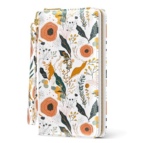 Aiawoxc Womens Wallet, RFID Wristlet Wallets for Women, Cute Ladies Clutch Purses, Large Leather Travel Card Holder with Zipper and Phone Holder, Wildflowers - Image 1