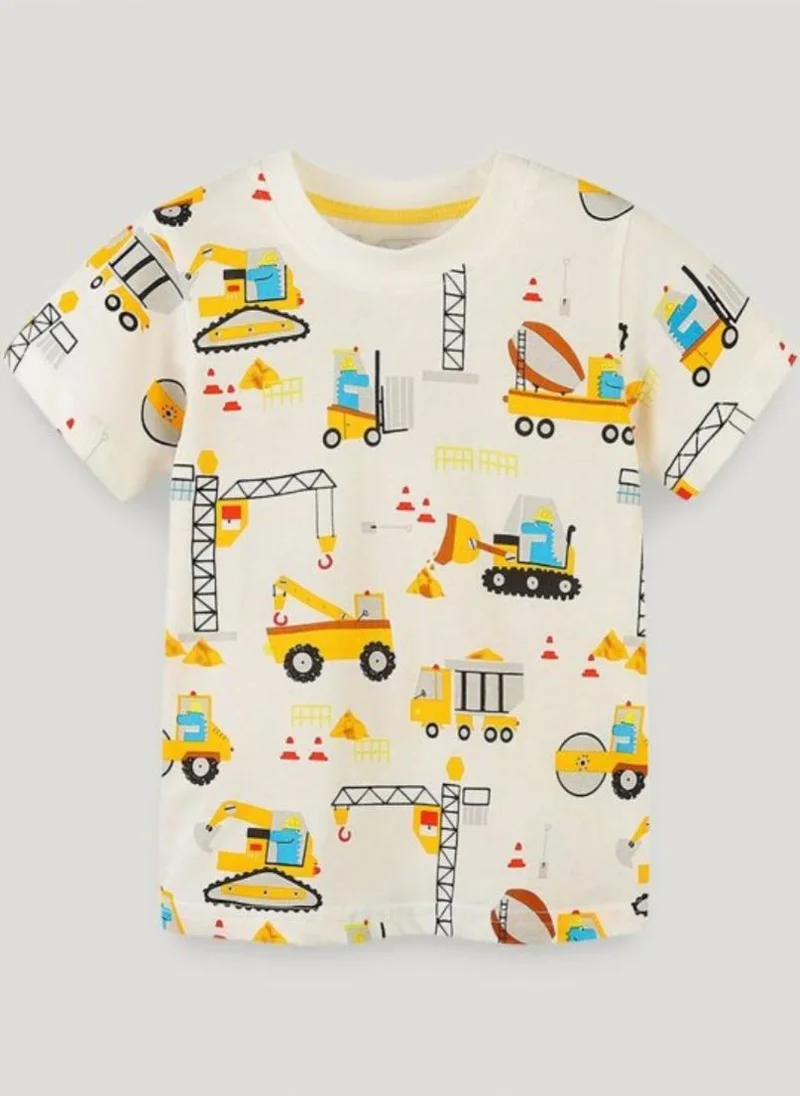 YUNIQEE Cream Conversational Printed Round Neck Cotton T-shirt
