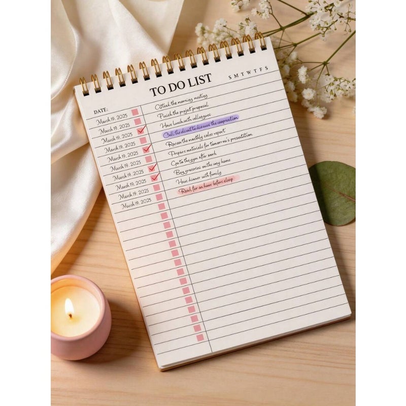 1pc Minimalist To-Do List Planner Notebook, A5 Undated Spiral Bound Daily Task Journal With Simple Checkbox Layout, Weekly Tracking And Date Section, Suitable For School, Office Or Home Use, Back To School Supplies, Office  Stationery - Image 1