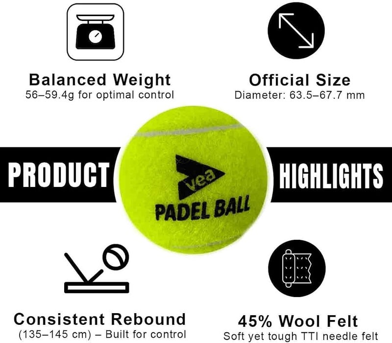 VEA Diamond Pro Padel Racket with 2 Tubes of Balls – Carbon Fiber Racquet, EVA Core, 6 High-Bounce Padel Balls – Premium Padel Set for Power & Control - Image 5