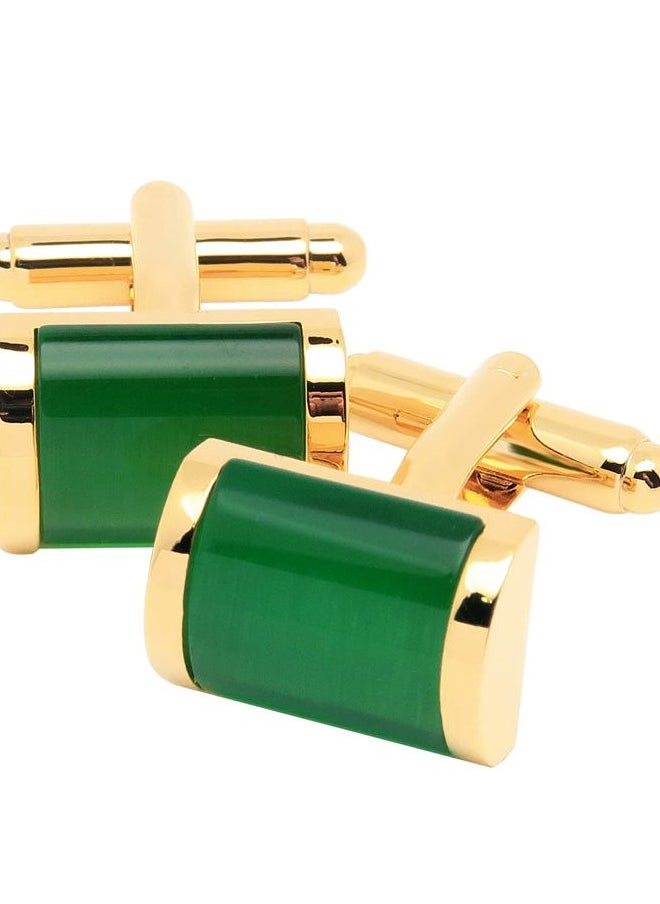 Jonwo Green Cat Eye Stone Cufflinks for Men Rectangle Opal Gemstone Men's Cuff Link Set for Wedding Shirt Party Business Birthday Anniversary Dress  - Image 1