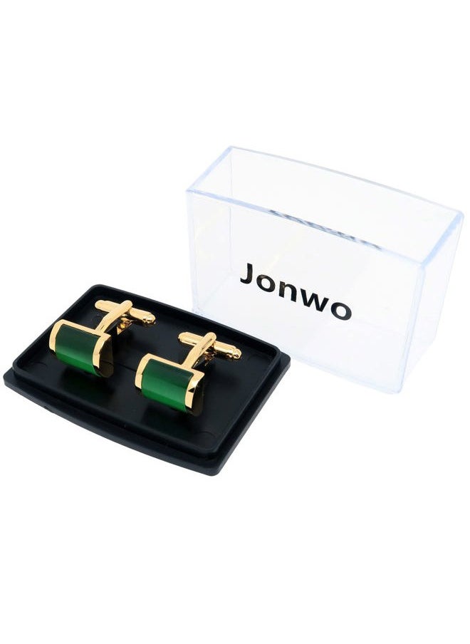 Jonwo Green Cat Eye Stone Cufflinks for Men Rectangle Opal Gemstone Men's Cuff Link Set for Wedding Shirt Party Business Birthday Anniversary Dress  - Image 5