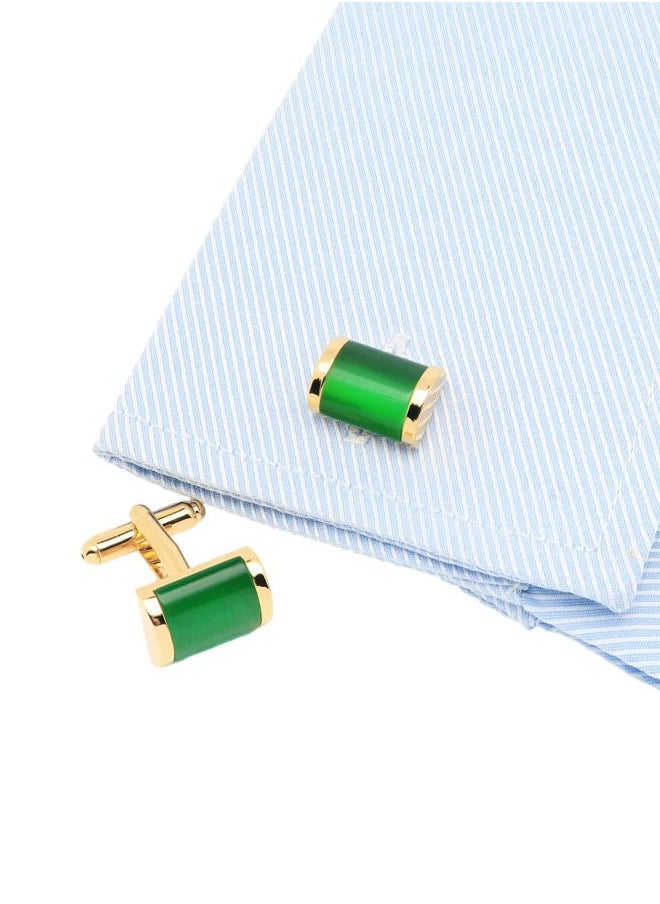 Jonwo Green Cat Eye Stone Cufflinks for Men Rectangle Opal Gemstone Men's Cuff Link Set for Wedding Shirt Party Business Birthday Anniversary Dress  - Image 2
