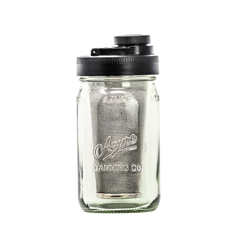 Brewing America Mason Jar Cold Brew Coffee Maker Infuser Made in USA Wide Mouth Mason Jar with Screw Top Pour Lid Stainless Steel Filter for Delicious Coffee Tea Alcohol  1 Quart 32 oz Black Lid