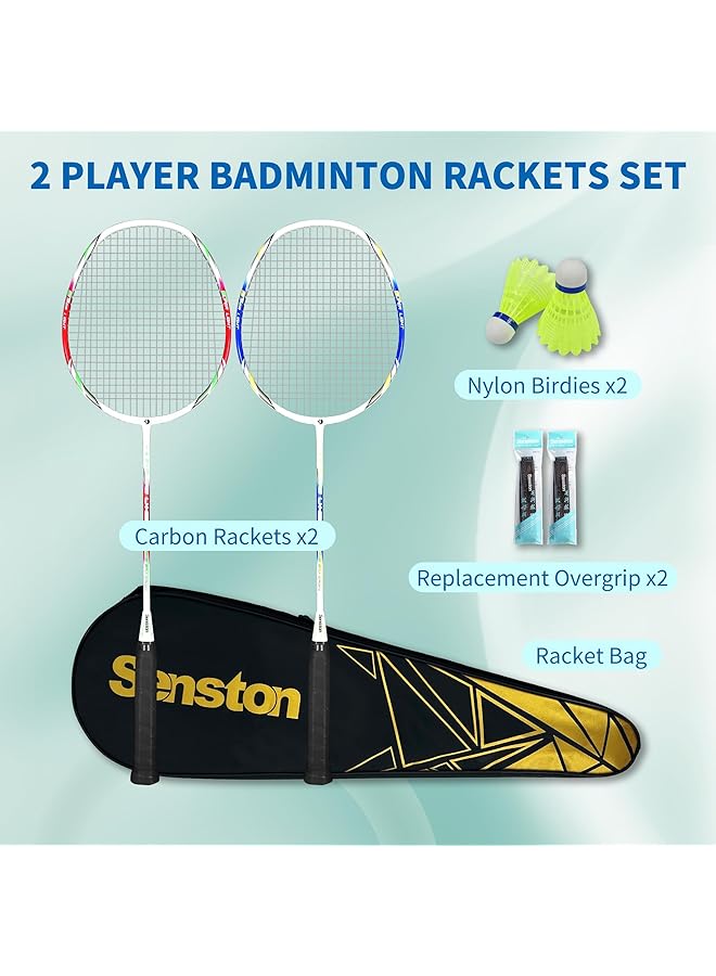 Senston Badminton Rackets Set For 2 Players Graphite Shaft Badminton Racquets With 1 Badminton Bag 2 Badminton Shuttlecocks 2 Racquet Grips - Image 2