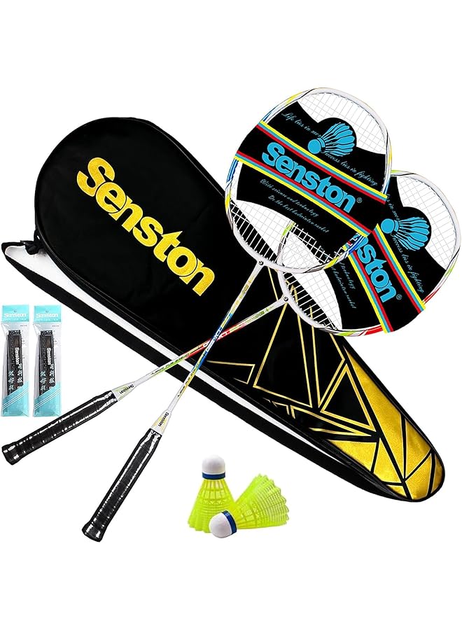 Senston Badminton Rackets Set For 2 Players Graphite Shaft Badminton Racquets With 1 Badminton Bag 2 Badminton Shuttlecocks 2 Racquet Grips - Image 1