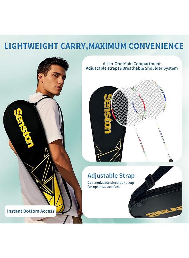 Senston Badminton Rackets Set For 2 Players Graphite Shaft Badminton Racquets With 1 Badminton Bag 2 Badminton Shuttlecocks 2 Racquet Grips - Image 5