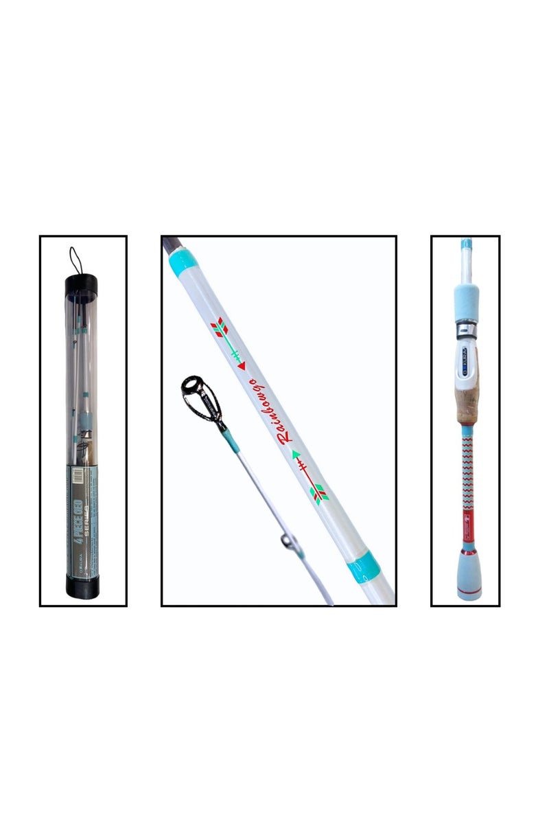 أوكورا صنارة صيد دوارة للسفر من أوكورا رينبو 724 إم إتش 7.2 قدم متوسطة القوة 4 قطع لون أبيض وأزرق مائي فاتح خيط صيد 3/8-1 أونصة وزن 12 إلى 20 رطلاً كربون فارغ مقبض من الفلين مع أنبوب شفاف - Image 1