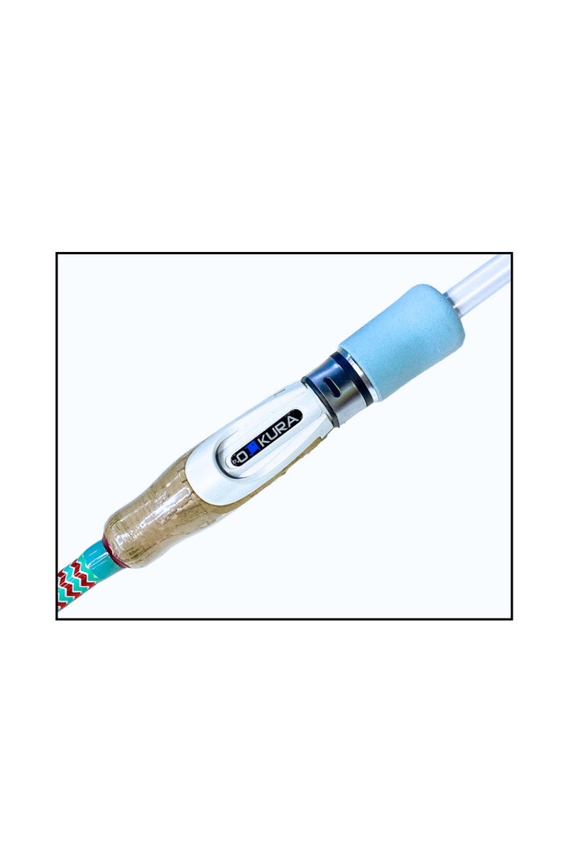 أوكورا صنارة صيد دوارة للسفر من أوكورا رينبو 724 إم إتش 7.2 قدم متوسطة القوة 4 قطع لون أبيض وأزرق مائي فاتح خيط صيد 3/8-1 أونصة وزن 12 إلى 20 رطلاً كربون فارغ مقبض من الفلين مع أنبوب شفاف - Image 2