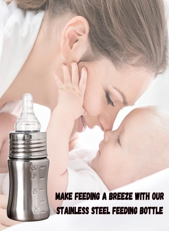 VOIK Baby Feeding Bottle 140ML & Extra 1 Nipple | Stainless Steel Simple Bottle | Hygienic Silicone Teat | Feeding Bottle for New Born Baby BPA Free - Image 3