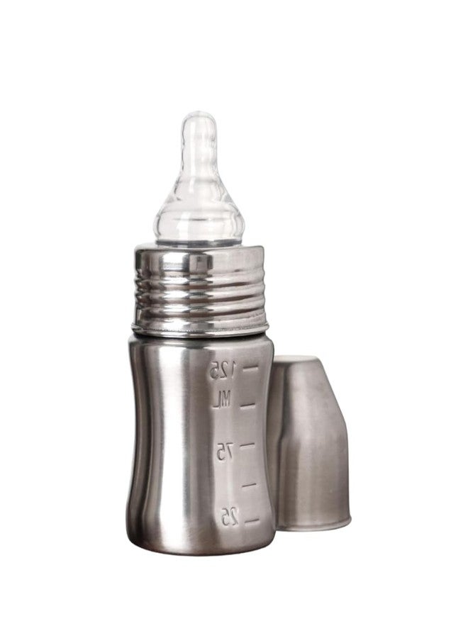 VOIK Baby Feeding Bottle 140ML & Extra 1 Nipple | Stainless Steel Simple Bottle | Hygienic Silicone Teat | Feeding Bottle for New Born Baby BPA Free - Image 1