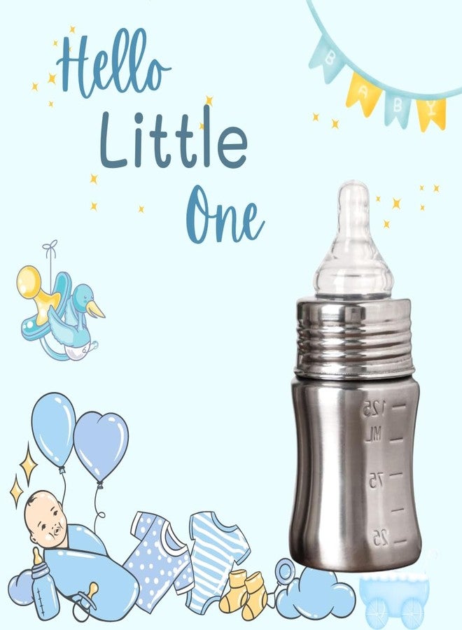 VOIK Baby Feeding Bottle 140ML & Extra 1 Nipple | Stainless Steel Simple Bottle | Hygienic Silicone Teat | Feeding Bottle for New Born Baby BPA Free - Image 2
