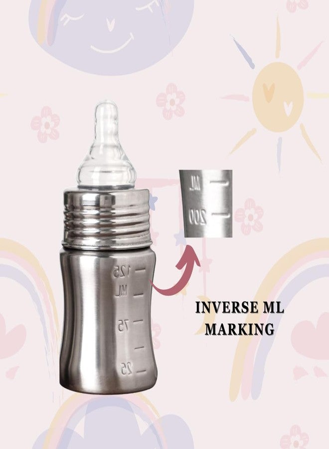 VOIK Baby Feeding Bottle 140ML & Extra 1 Nipple | Stainless Steel Simple Bottle | Hygienic Silicone Teat | Feeding Bottle for New Born Baby BPA Free - Image 5