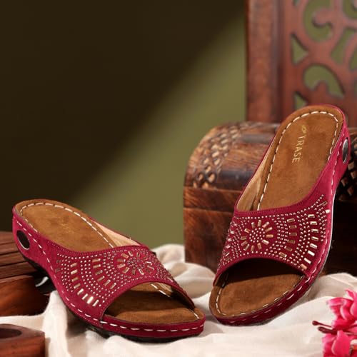 TRASE Women's Fashion Slippers - Orthopedic Women's Fancy Sandal - Comfortable Flat Sandals For Women Stylish - Stylish And Anti-skid - Soft And Good For Knee, Foot Pain (Cherry,4 UK) - Image 5