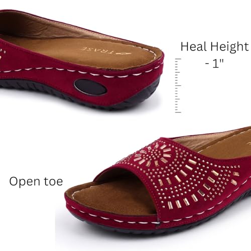 TRASE Women's Fashion Slippers - Orthopedic Women's Fancy Sandal - Comfortable Flat Sandals For Women Stylish - Stylish And Anti-skid - Soft And Good For Knee, Foot Pain (Cherry,4 UK) - Image 4