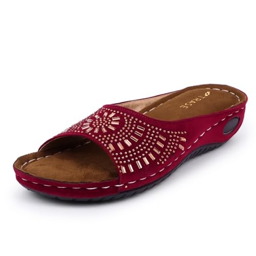 TRASE Women's Fashion Slippers - Orthopedic Women's Fancy Sandal - Comfortable Flat Sandals For Women Stylish - Stylish And Anti-skid - Soft And Good For Knee, Foot Pain (Cherry,4 UK) - Image 1
