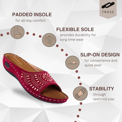 TRASE Women's Fashion Slippers - Orthopedic Women's Fancy Sandal - Comfortable Flat Sandals For Women Stylish - Stylish And Anti-skid - Soft And Good For Knee, Foot Pain (Cherry,4 UK) - Image 2