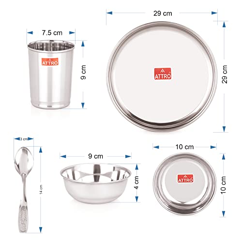 ATTRO طقم عشاء ستانلس ستيل ذكي من أترّو 6 قطع - 1 صحن، 1 طبق مسطح، 2 وعاء، 1 كوب، 1 ملعقة، مجموعة مطبخ للمنزل، المطاعم، العائلة - فضي، صلب - Image 3