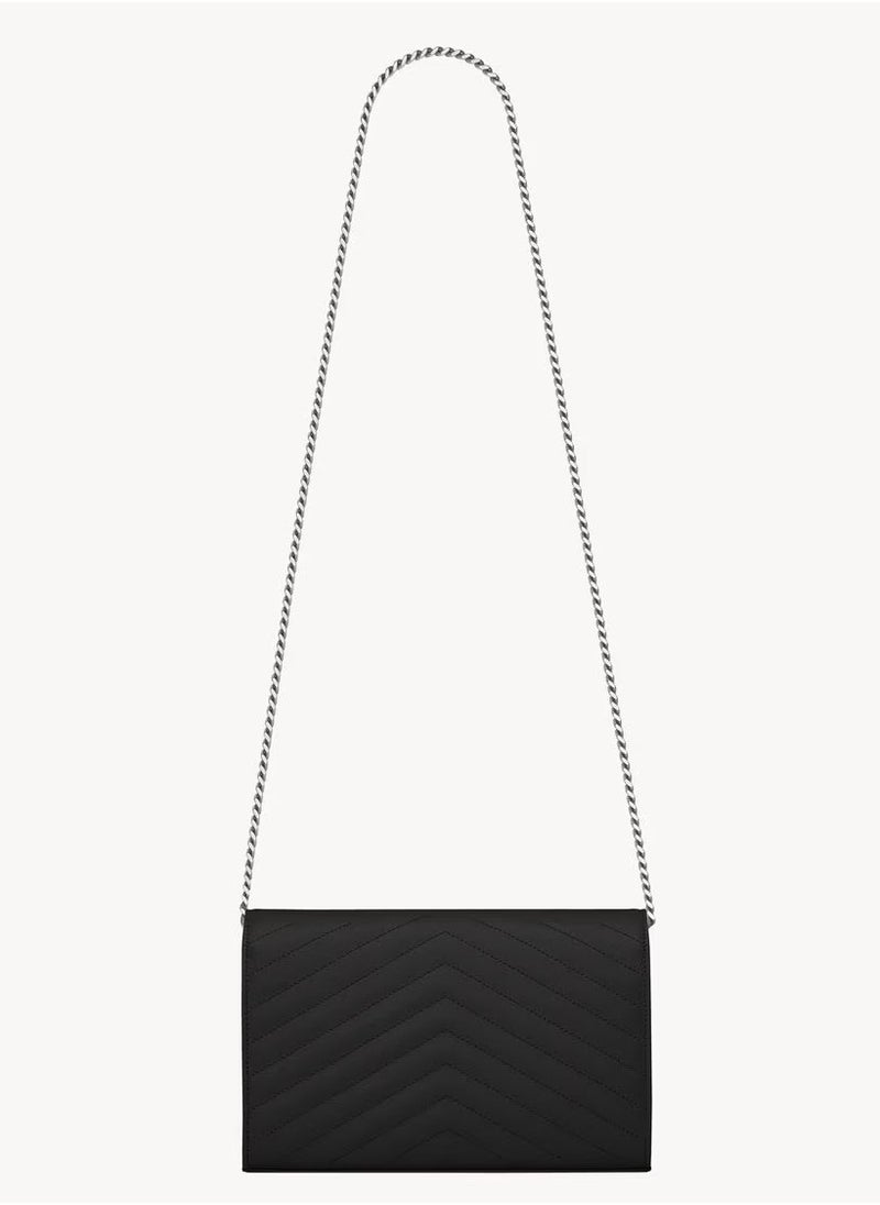 Yves Saint Laurent Saint Laurent Classic Cassandre Chain Wallet Bag in Grain de poudre leather, Women's Leather Wallet, Womens Shoulder Bag, Women's Cross body Bag Black-Silver  - Image 3