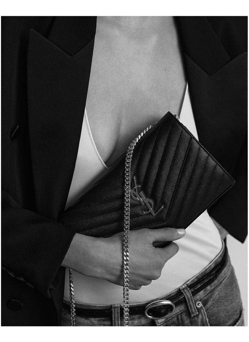 Yves Saint Laurent Saint Laurent Classic Cassandre Chain Wallet Bag in Grain de poudre leather, Women's Leather Wallet, Womens Shoulder Bag, Women's Cross body Bag Black-Silver  - Image 2