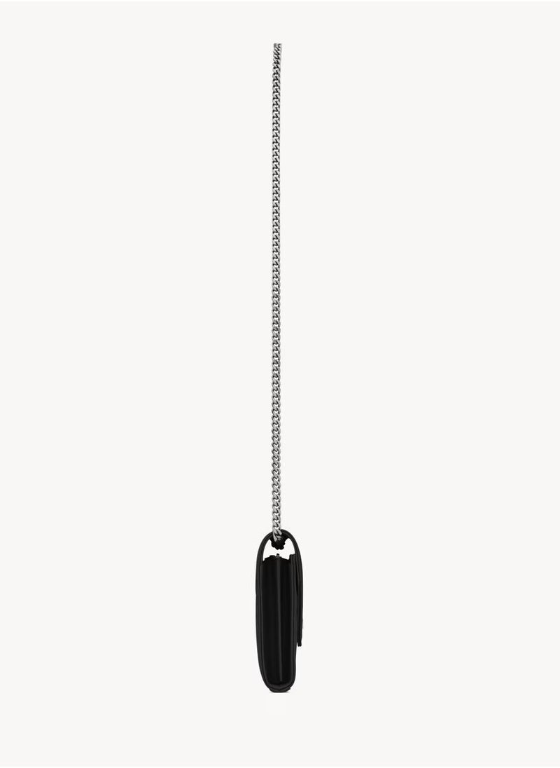 Yves Saint Laurent Saint Laurent Classic Cassandre Chain Wallet Bag in Grain de poudre leather, Women's Leather Wallet, Womens Shoulder Bag, Women's Cross body Bag Black-Silver  - Image 4