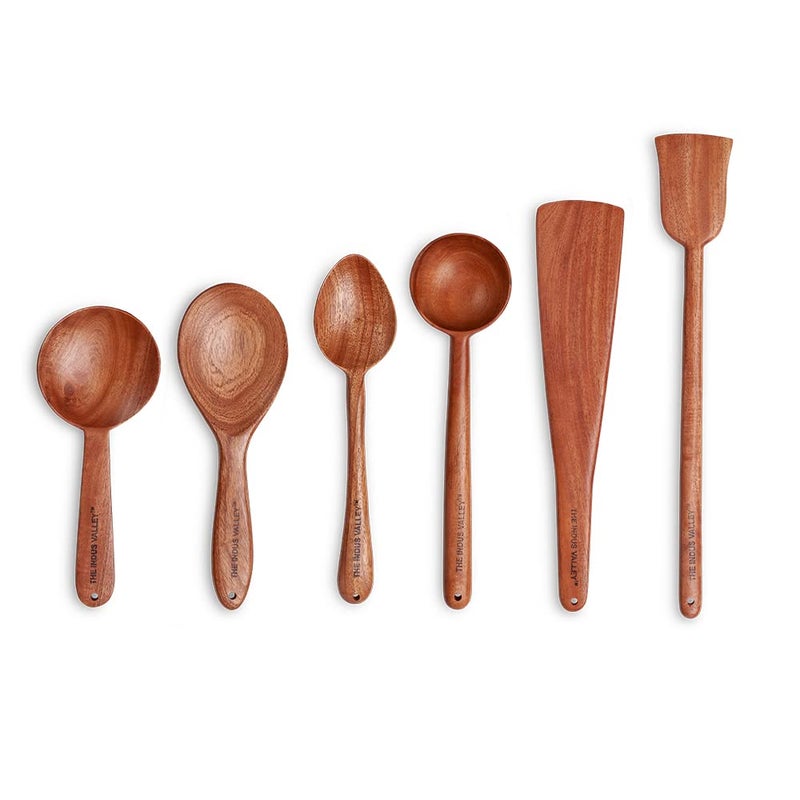The Indus Valley The Indus Valley Neem Wood Compact FlipSpatulaLadle For Cooking DosaRotiChapati Kitchen Tools No Harmful Polish Naturally NonStick Handmade Set Of 6 23 Centimeters  - Image 2