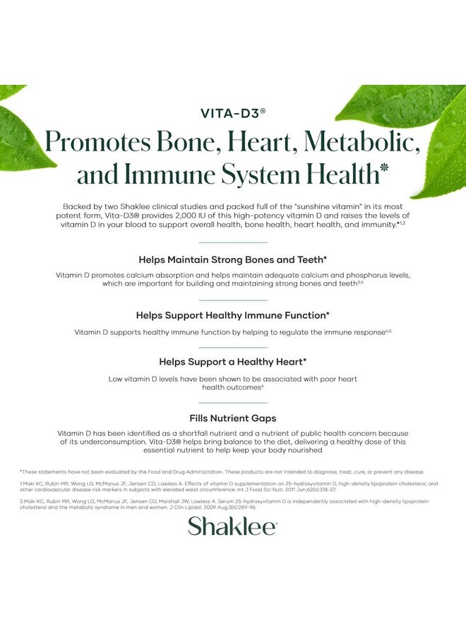 Shaklee - Vita-D3® 2,000 IU - High-Potency Vitamin D3 for Bone, Heart, and Immune Health | Vitamin D, Enhance Calcium Absorption and Overall Wellness | 1 Tablet Daily - 90 Tablets - Image 2
