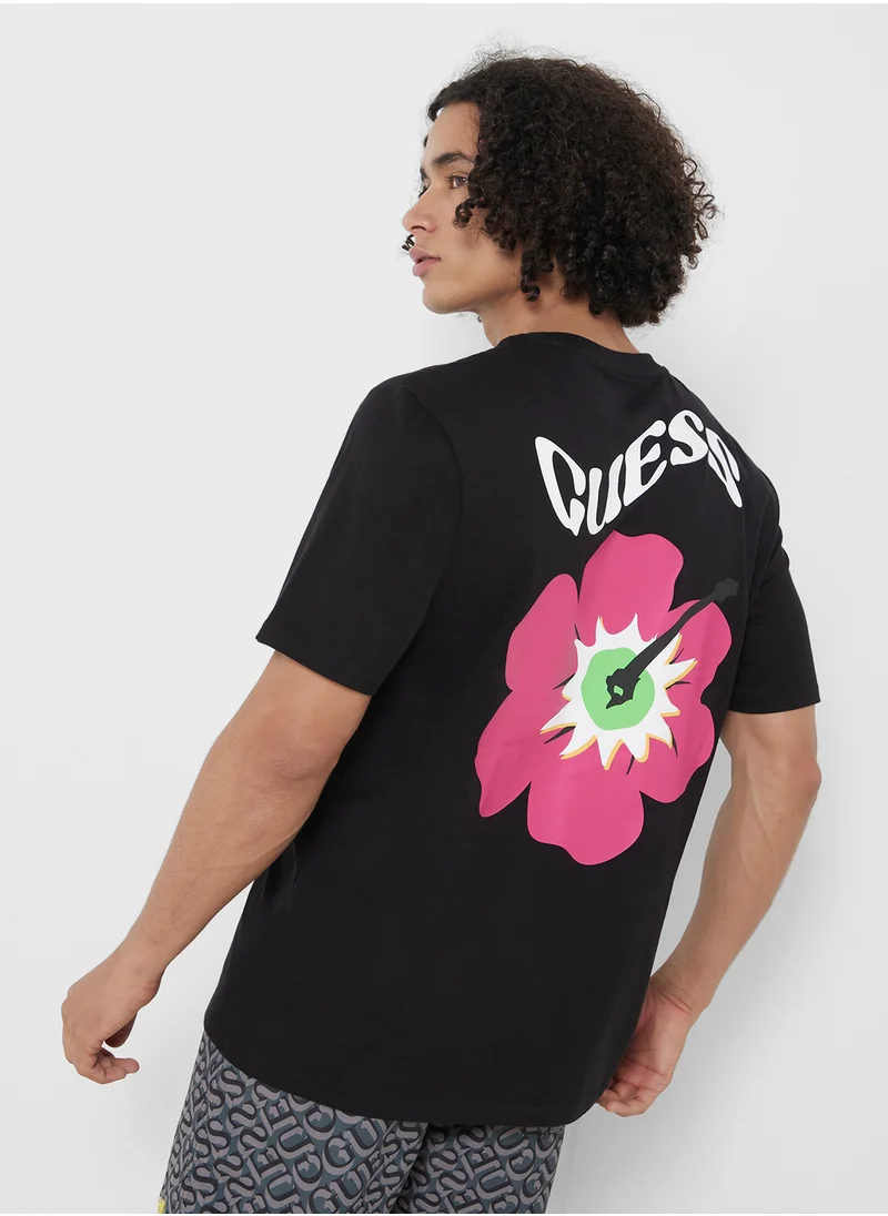 GUESS Flower Print Crew Neck T-Shirt
