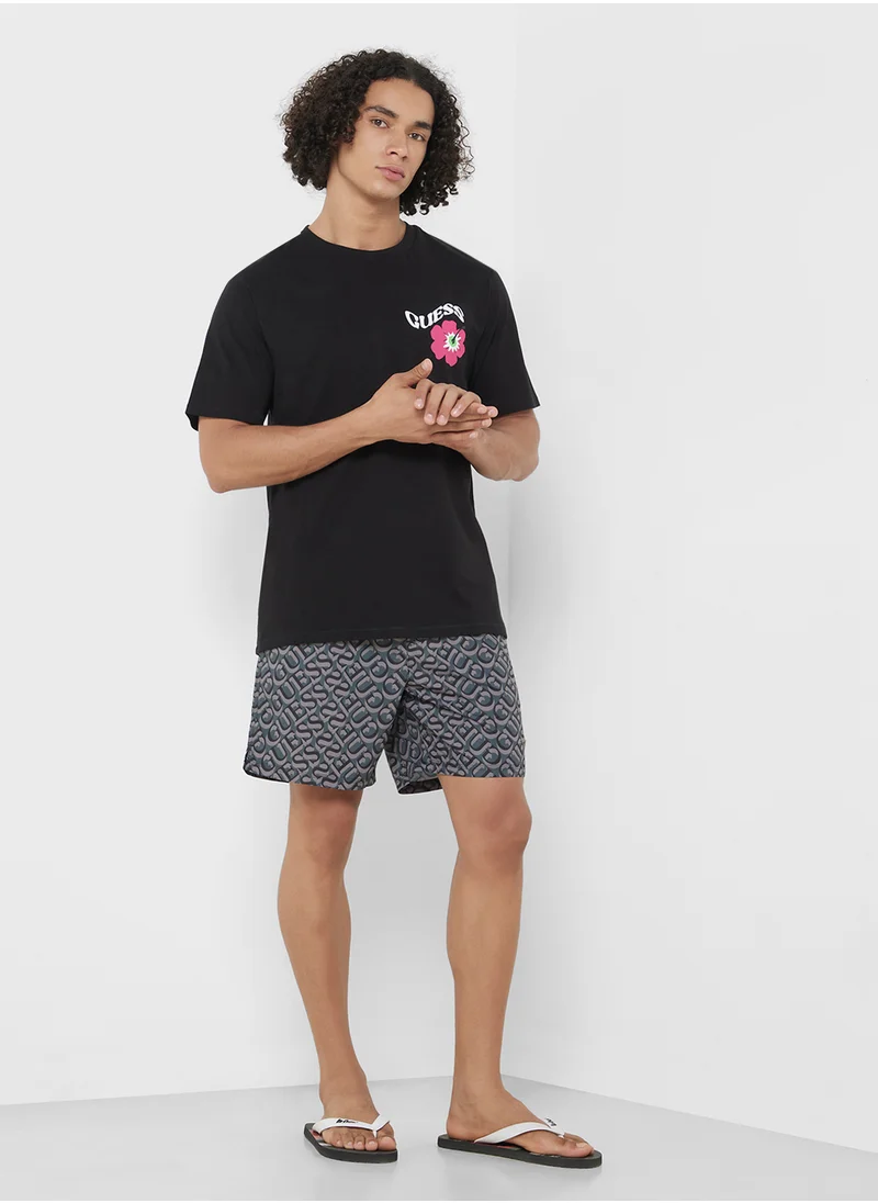 GUESS Flower Print Crew Neck T-Shirt