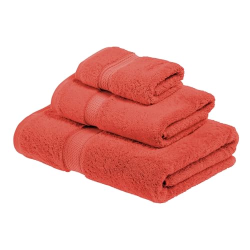 SUPERIOR Egyptian Cotton Pile 3 Piece Towel Set Includes 1 Bath 1 Hand 1 Face TowelWashcloth Ultra Soft Luxury Towels Thick Plush Essentials Guest Bath Spa Hotel Bathroom Coral - Image 3