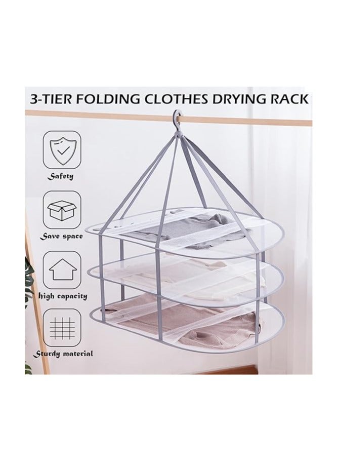 general 3 Layers Folding Clothes Drying Rack, Collapsible Sweater Drying Rack, Mesh Hanging Air Dryer for T-Shirt Swimsuit Food, with Internal Fixation - Image 2