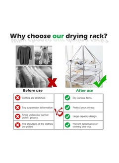 General 3 Layers Folding Clothes Drying Rack, Collapsible Sweater Drying Rack, Mesh Hanging Air Dryer for T-Shirt Swimsuit Food, with Internal Fixation  - Image 4