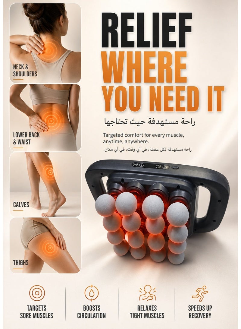 صوت واضح جهاز تدليك كلير تون ذو ١٦ رأسًا، جهاز تدليك عميق للأنسجة بتقنية الطرق مع ٣٠ مستوى سرعة، ٣ أوضاع ذكية، شاشة ليد، جهاز تدليك قابل لإعادة الشحن لاستعادة العضلات للجسم للرقبة والظهر والساقين والقدمين - Image 1