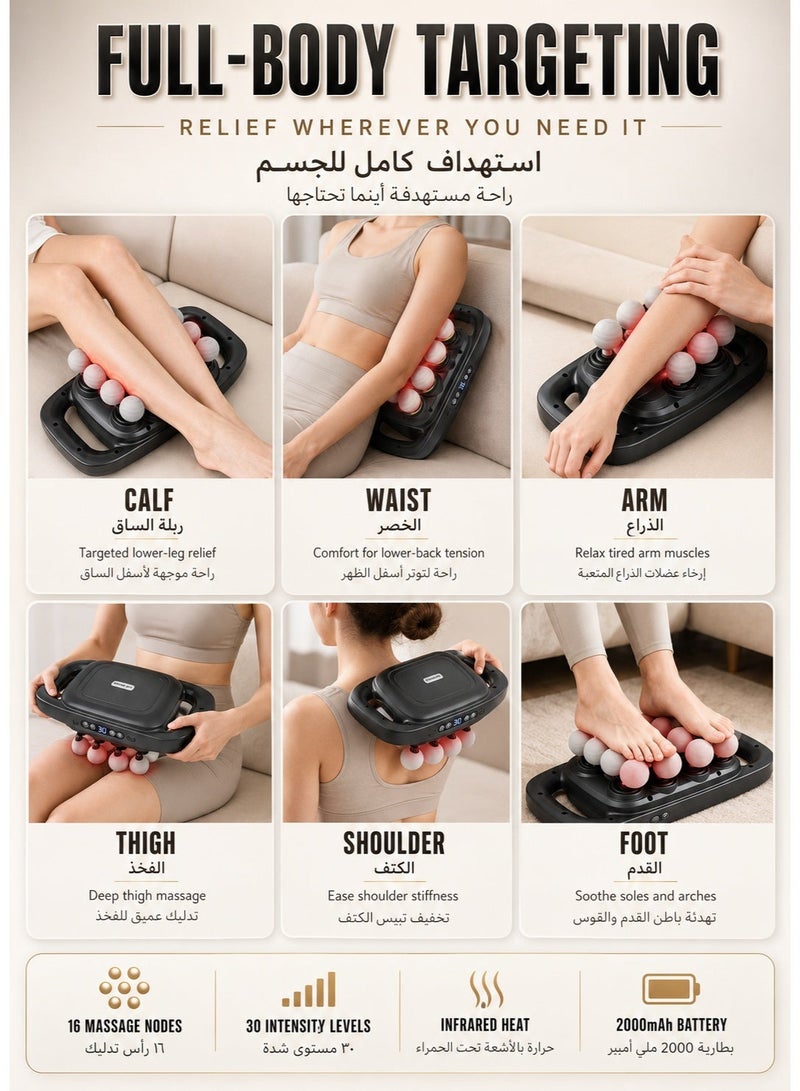 صوت واضح جهاز تدليك كلير تون ذو ١٦ رأسًا، جهاز تدليك عميق للأنسجة بتقنية الطرق مع ٣٠ مستوى سرعة، ٣ أوضاع ذكية، شاشة ليد، جهاز تدليك قابل لإعادة الشحن لاستعادة العضلات للجسم للرقبة والظهر والساقين والقدمين - Image 3